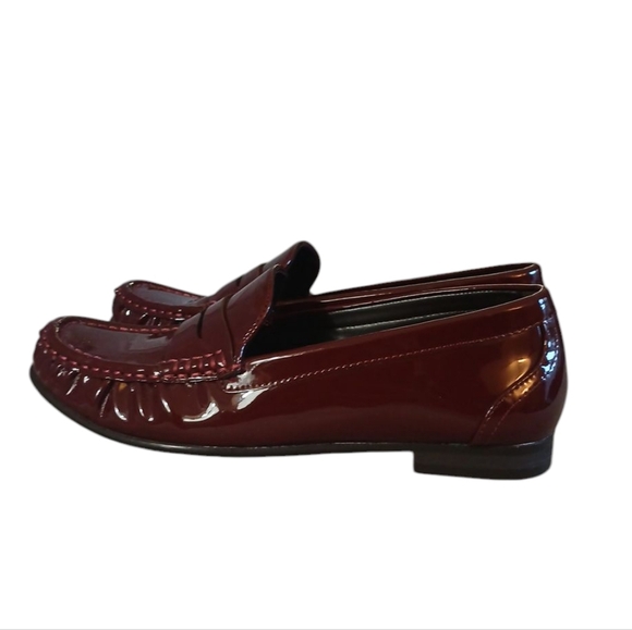 Zara Burgundy Patent Leather Loafers Women's Red Slip On Flats Size 6 - Picture 6 of 11